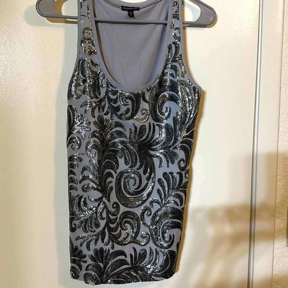 Gray with sequins.